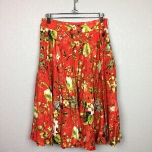PREMISE Bright Orange Floral Midi Skirt Size 4